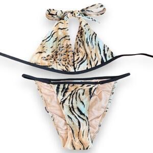 Vintage deadstock metallic animal print bikini